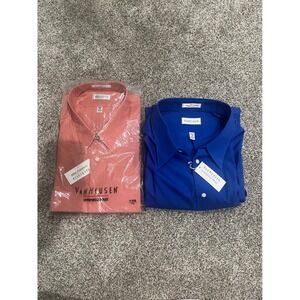 Lot of 2 Van Heusen Mens Wrinkle Free Dress Shirts 19 35/36 Tall Blue Guava
